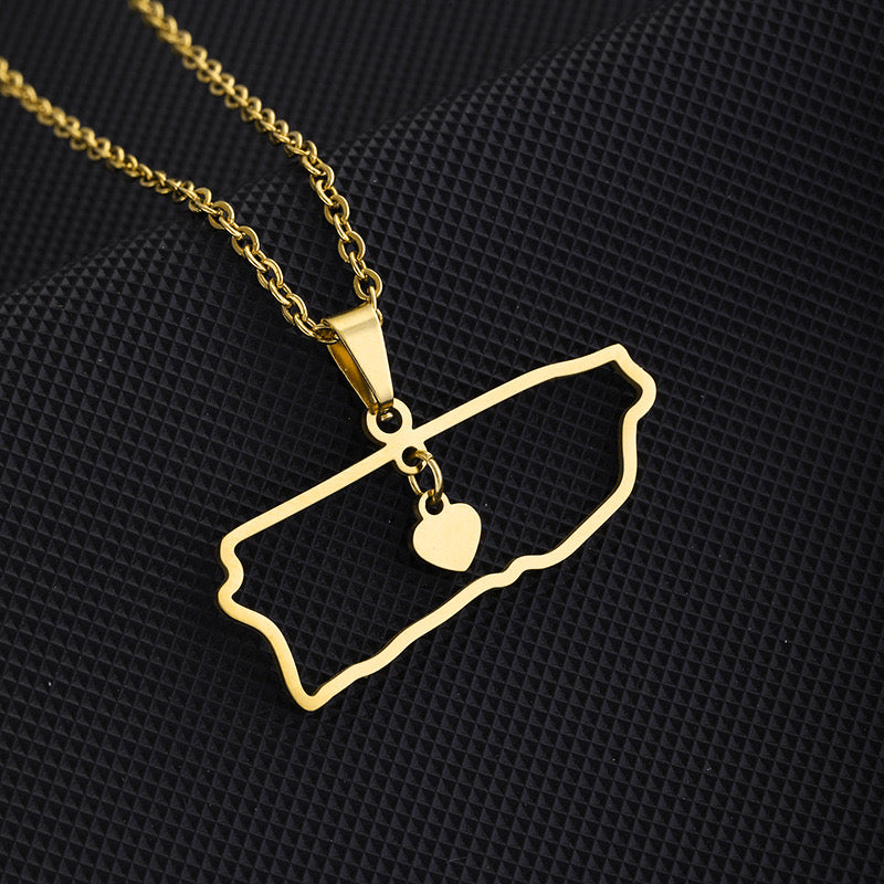 Puerto Rico Map With Heart Necklace Stainless Steel Puerto Map Charm Necklace Puerto Rico Jewelry
