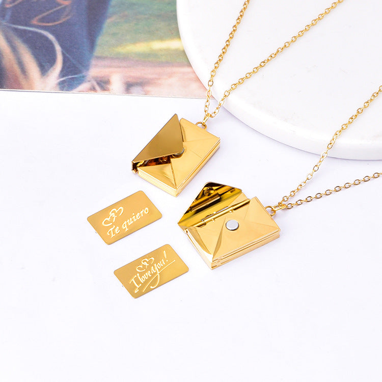 Love Letter Envelope Necklace for Women Stainless Steel Jewelry for Mom Wife Bestfriend