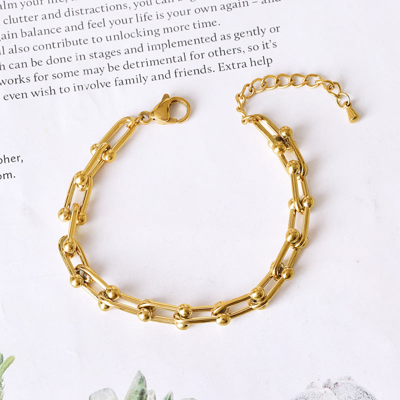 U-Shape 304 Stainless Steel Chain Bracelets with 18K Gold Plating