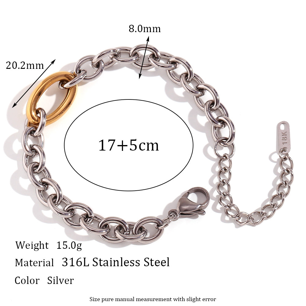 Oval 304 Stainless Steel Bracelet with 18K Gold Plating