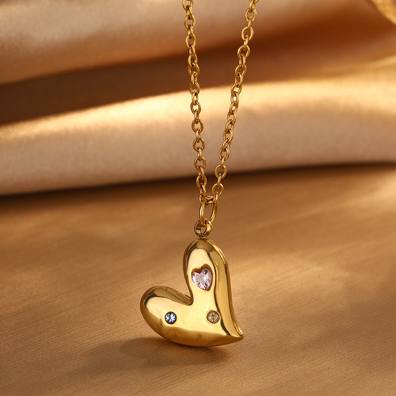 Heart Adjustable Length Pendant Necklace for Women Fashion Jewelry Love Heart Necklace Stainless Steel