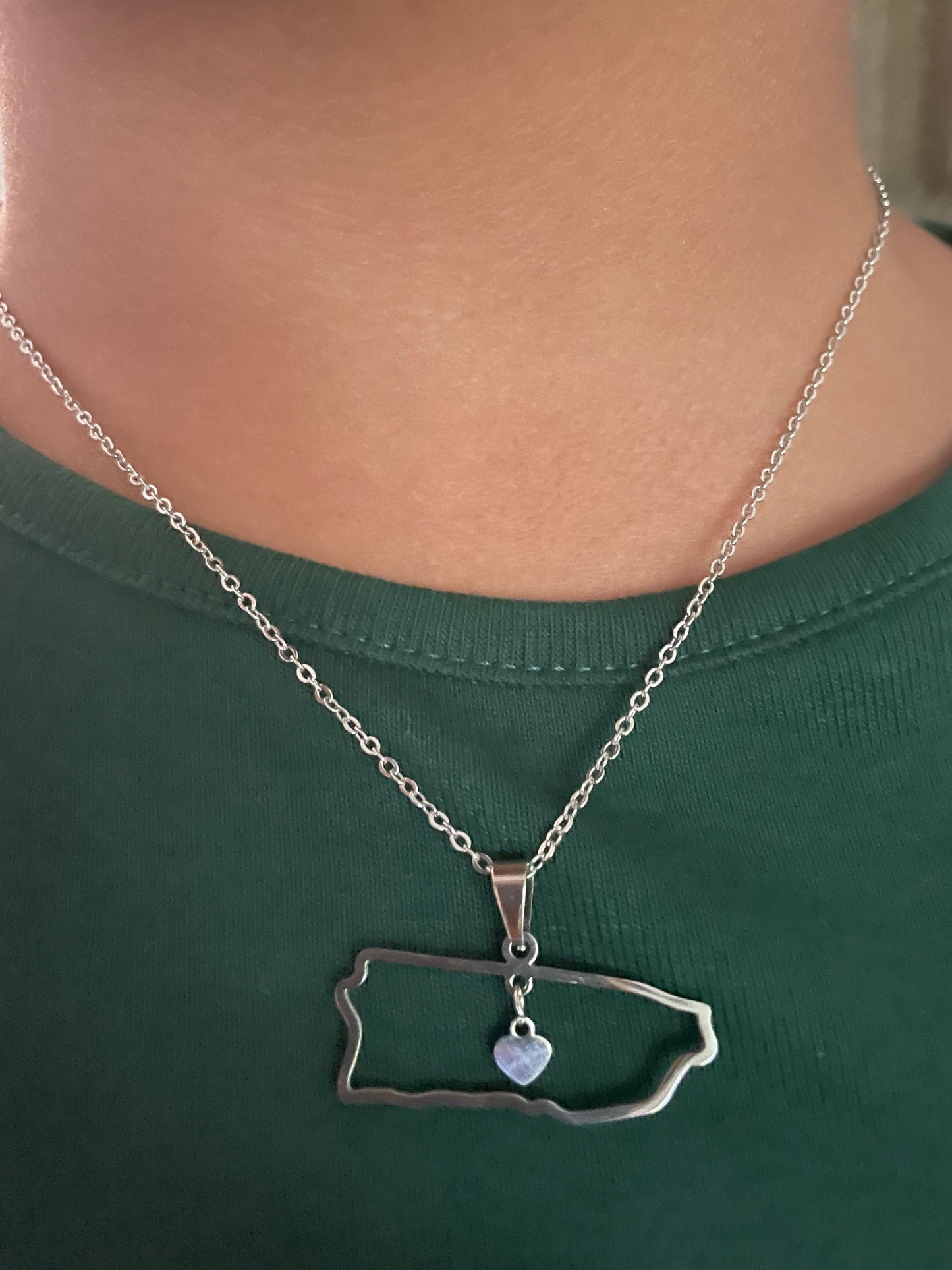Puerto Rico Map With Heart Necklace Stainless Steel Puerto Map Charm Necklace Puerto Rico Jewelry