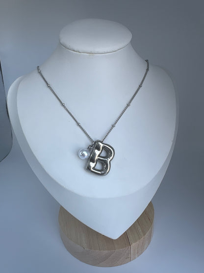 Cadena Inicial Plateada con Perla