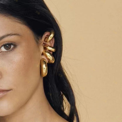 Chunky Gold Ear Cuffs Earrings for Women Non Piercing Gold Plated Stainless Steel