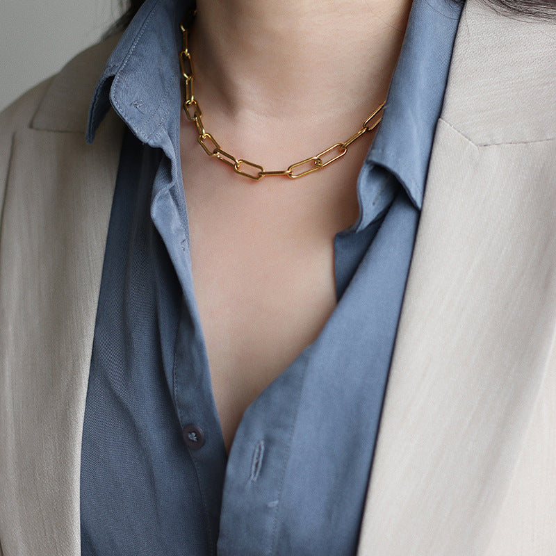 Paperclip Necklace Style in 304 Stainless Steel with 18K Gold Plating